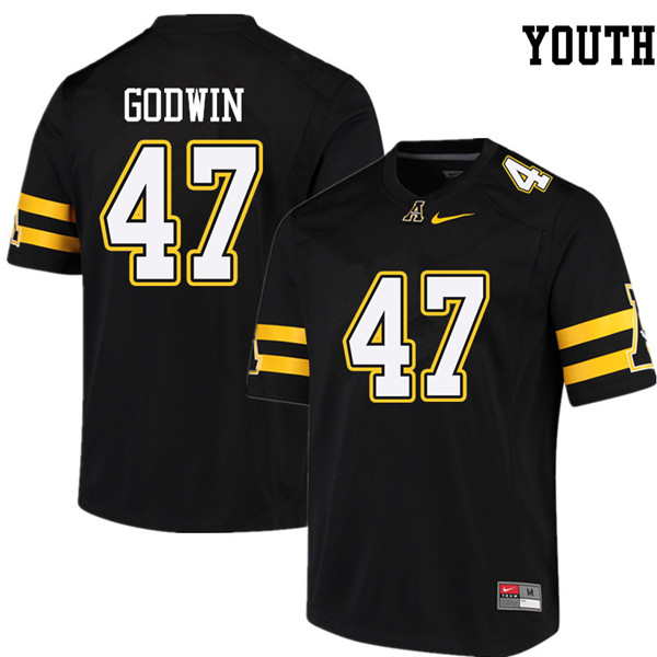 Youth #47 Okon Godwin Appalachian State Mountaineers College Football Jerseys Sale-Black - Click Image to Close